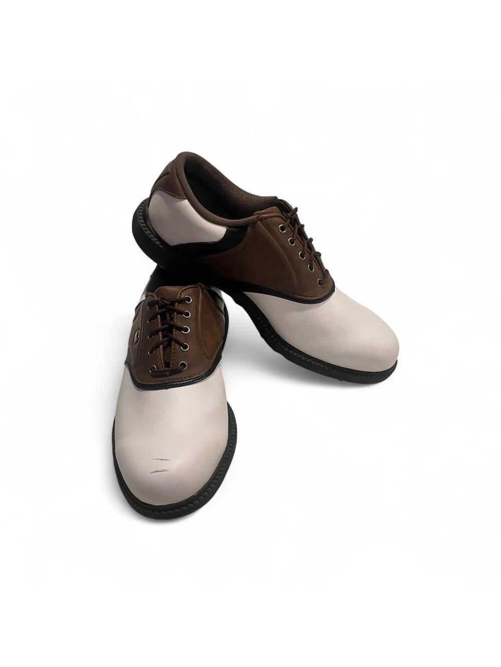 FootJoy Men's Golf Shoes Brown and White Leather Spiked Size 8